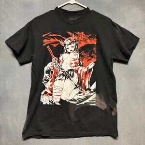 Bad Habits Anime Graphic Tee Black Short Sleeve Medium Skater Streetwear Y2K